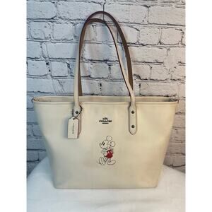 RARE Disney x Coach Mickey City Zip Tote in Chalk EUC Style # F59357